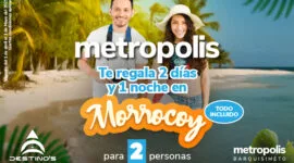 Afiche promocional del concurso Metropolis premia tus comprar con un viaje a Morrocoy