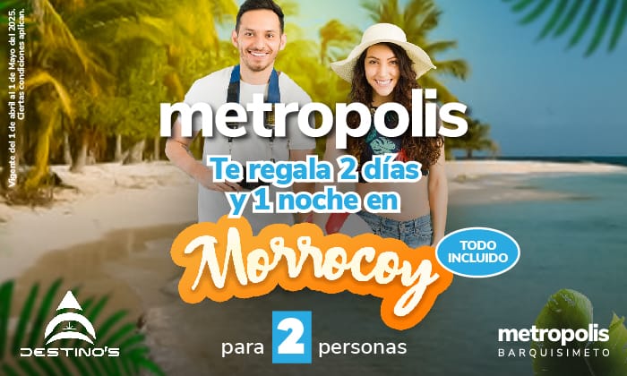 Afiche promocional del concurso Metropolis premia tus comprar con un viaje a Morrocoy