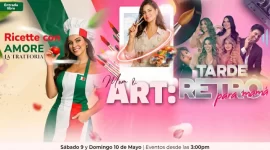 Banner promocional de eventos del Día de las Madres en Metrópolis Barquisimeto: Masterclass de cocina italiana, taller de arte y tarde de música retro.